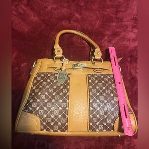 Tan and Brown Patterned Women's Satchel Handbag